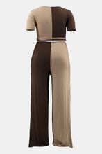 Load image into Gallery viewer, Plus Size Two-Tone Tie Front Top and Pants Set with Pockets
