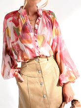 Load image into Gallery viewer, Printed Button Up Balloon Sleeve Shirt
