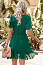 Load image into Gallery viewer, Round Neck Flutter Sleeve Belted Dress
