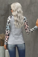 Load image into Gallery viewer, Leopard Striped Splice Long Sleeve Top
