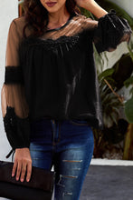 Load image into Gallery viewer, Tied Spliced Mesh Bubble Sleeve Blouse
