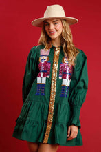 Load image into Gallery viewer, Full Size Nutcracker Sequin Lantern Sleeve Tiered Dress
