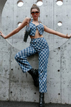 Load image into Gallery viewer, Checkered Lace Up Cropped Top and Pants Set

