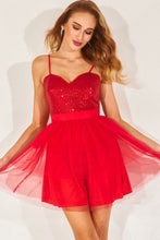 Load image into Gallery viewer, Sequined Spaghetti Strap Layered Mini Tulle Dress
