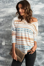 Load image into Gallery viewer, Geometric Print V-Neck Curved Hem Top
