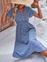 Load image into Gallery viewer, Printed Decorative Button Flutter Sleeve Dress
