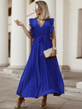 Load image into Gallery viewer, Tied Surplice Cap Sleeve Pleated Dress

