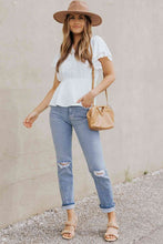 Load image into Gallery viewer, Lace Trim V-Neck Tied Peplum Blouse
