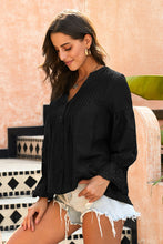 Load image into Gallery viewer, Eyelet Button Front Notched Neck Blouse
