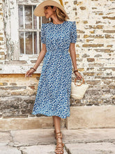 Load image into Gallery viewer, Floral Round Neck Split Midi Dress
