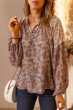 Load image into Gallery viewer, Paisley Print Quarter Button Balloon Sleeve Blouse
