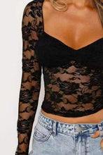Load image into Gallery viewer, Lace Sweetheart Neck Long Sleeve T-Shirt
