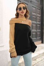 Load image into Gallery viewer, Ribbed Off-Shoulder Lantern Sleeve Pullover Sweater
