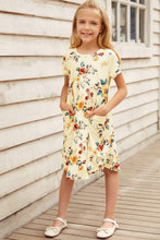 Load image into Gallery viewer, Girls Floral Round Neck Short Sleeve Dress with Pockets
