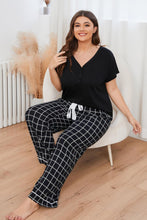 Load image into Gallery viewer, Plus Size V-Neck Top and Plaid Pants Lounge Set
