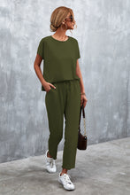 Load image into Gallery viewer, Full Size Round Neck Top and Drawstring Waist Pants Set
