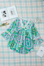 Load image into Gallery viewer, Floral Spliced Lace V-Neck Flare Sleeve Blouse
