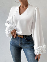 Load image into Gallery viewer, Lettuce Hem V-Neck Long Sleeve Blouse
