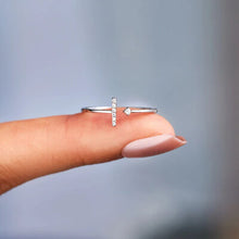 Load image into Gallery viewer, T Shape Inlaid Zircon 925 Sterling Silver Open Ring
