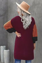 Load image into Gallery viewer, Color Block Rib-Knit Longline Cardigan with Front Pockets
