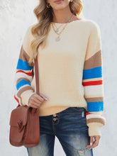 Load image into Gallery viewer, Striped Dropped Shoulder Crewneck Ribbed Trim Sweater
