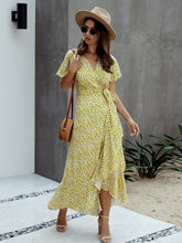 Load image into Gallery viewer, Floral Tied Flutter Sleeve Surplice Dress
