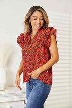Load image into Gallery viewer, Double Take Floral Flutter Sleeve Notched Neck Blouse
