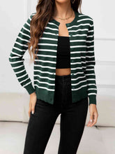 Load image into Gallery viewer, Striped Round Neck Long Sleeve Buttoned Knit Top
