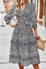 Load image into Gallery viewer, Leopard Surplice Tie Belt Slit Dress
