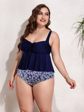Load image into Gallery viewer, Plus Size Two-Tone Drawstring Sleeveless Tankini Set
