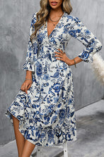 Load image into Gallery viewer, Printed V-Neck Ruffle Hem Flounce Sleeve Dress
