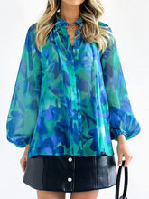 Load image into Gallery viewer, Printed Button Up Balloon Sleeve Shirt
