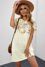 Load image into Gallery viewer, Floral Striped Short Sleeve Round Neck T-Shirt Dress
