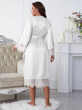 Load image into Gallery viewer, Scalloped Trim Tie-Waist Spliced Lace Robe
