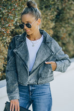 Load image into Gallery viewer, Acid Wash Lapel Collar Cropped Denim Jacket
