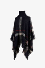 Load image into Gallery viewer, Plaid Turtleneck Raw Hem Poncho
