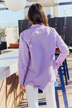 Load image into Gallery viewer, American Bazi Full Size Distressed Button Down Denim Jacket in Lavender
