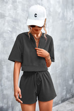 Load image into Gallery viewer, Half Zip Cropped Hooded T-Shirt and Shorts Set
