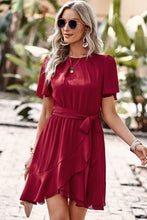 Load image into Gallery viewer, Round Neck Flutter Sleeve Belted Dress
