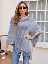 Load image into Gallery viewer, Striped Fringe Hem Hooded Poncho
