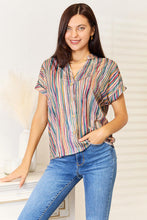 Load image into Gallery viewer, Double Take Multicolored Stripe Notched Neck Top

