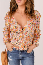 Load image into Gallery viewer, Floral Buttoned Plunge Peplum Blouse
