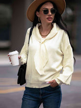Load image into Gallery viewer, Tie Neck Dropped Shoulder Sweater
