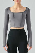 Load image into Gallery viewer, Seam Detail Thumbhole Sleeve Cropped Sports Top
