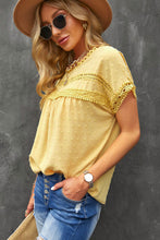 Load image into Gallery viewer, Swiss Dot Decorative Button Short Sleeve Blouse
