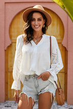 Load image into Gallery viewer, Eyelet Button Front Notched Neck Blouse
