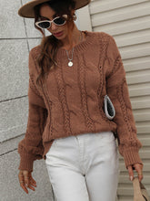 Load image into Gallery viewer, Cable-Knit Openwork Round Neck Sweater
