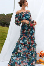 Load image into Gallery viewer, Floral Ruffle Trim Off-Shoulder  Dress
