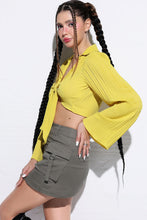 Load image into Gallery viewer, Tie Front Johnny Collar Flare Sleeve Cropped Top
