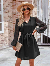 Load image into Gallery viewer, Tied Swiss Dot Long Sleeve Mini Dress
